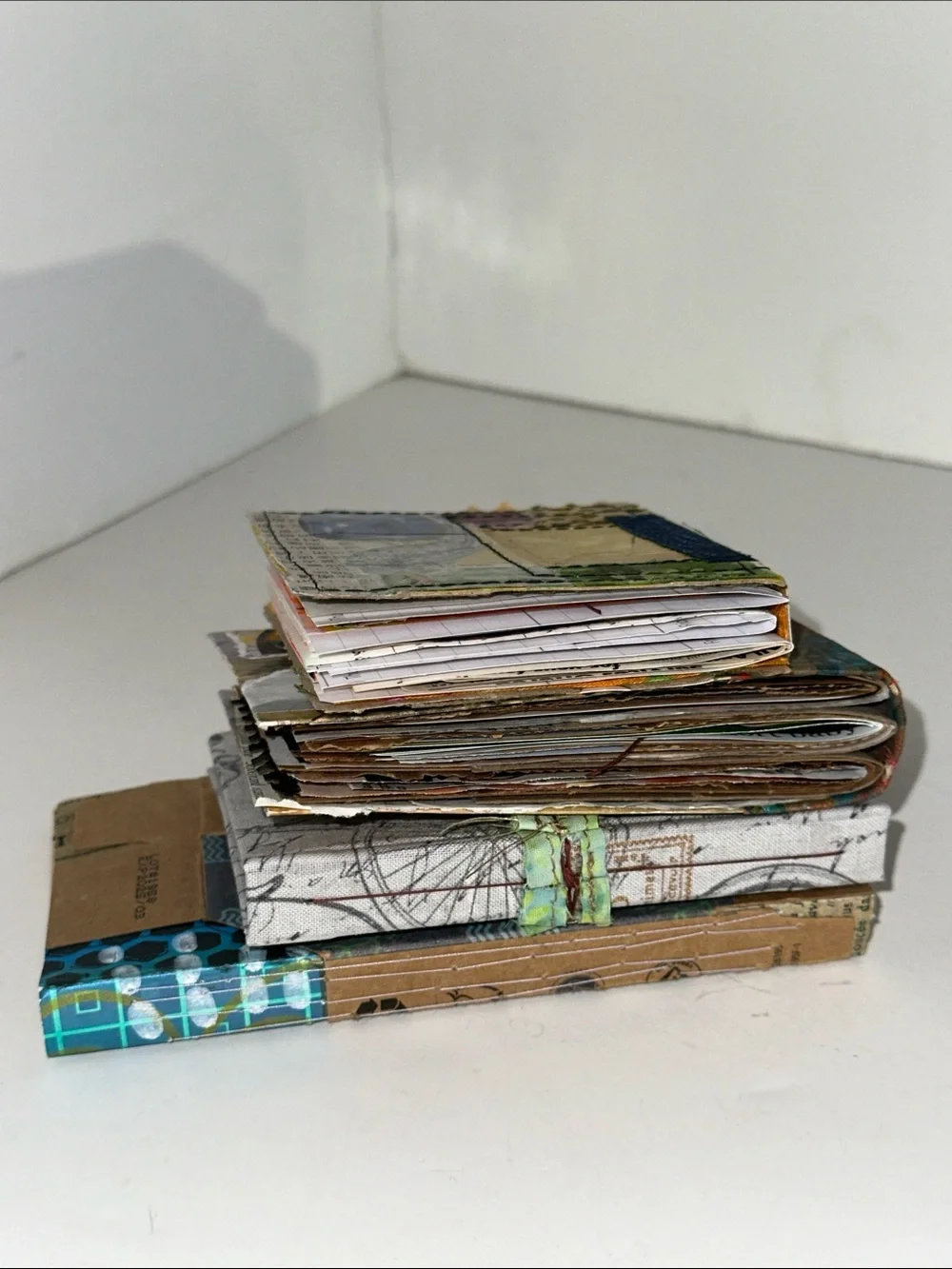 Set of 4 Handmade Mini Junk Journals— Green, Blue & Teal Accents